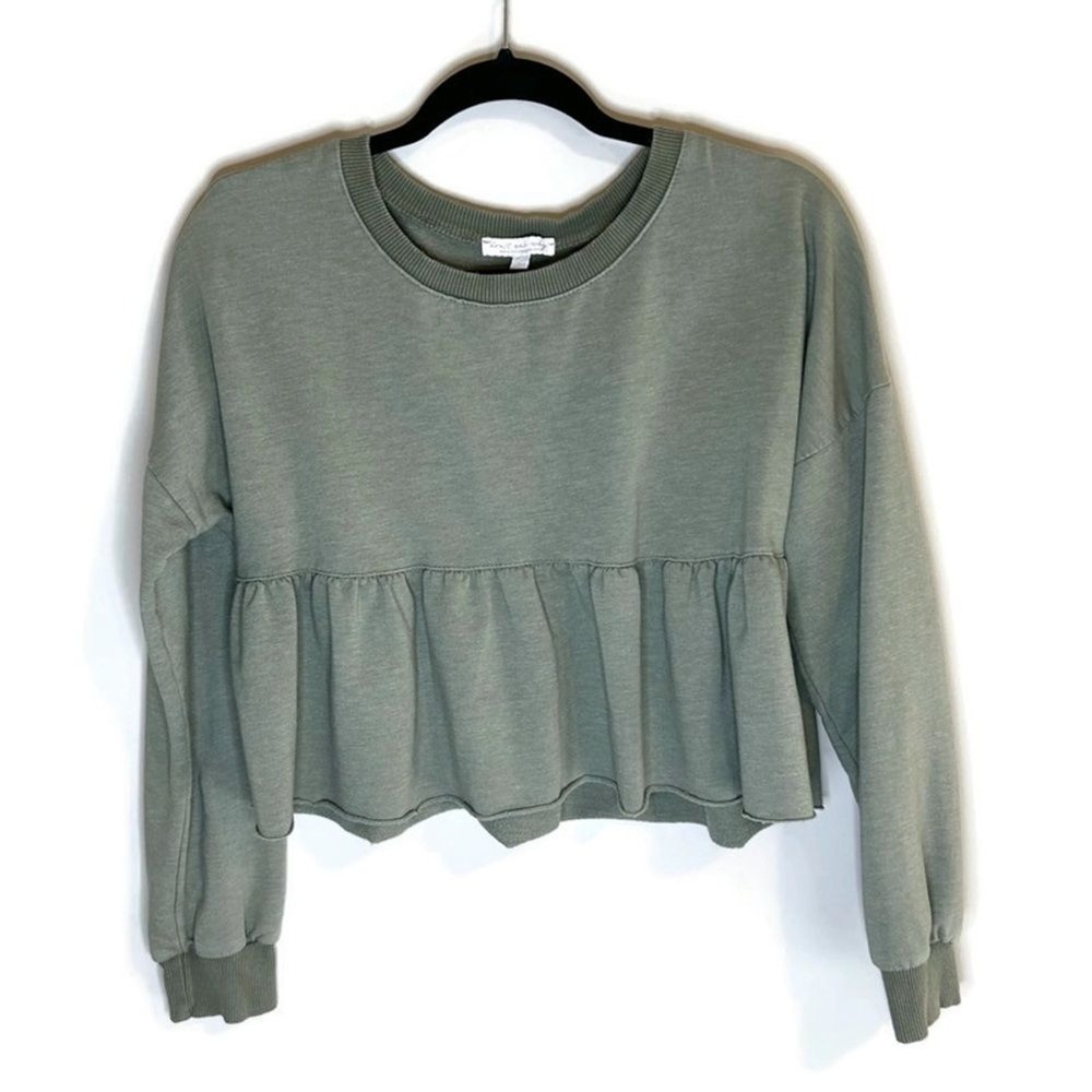 Don't Ask Why American Eagle Sage Green Ruffle Peplum Cropped Sweatshirt OS